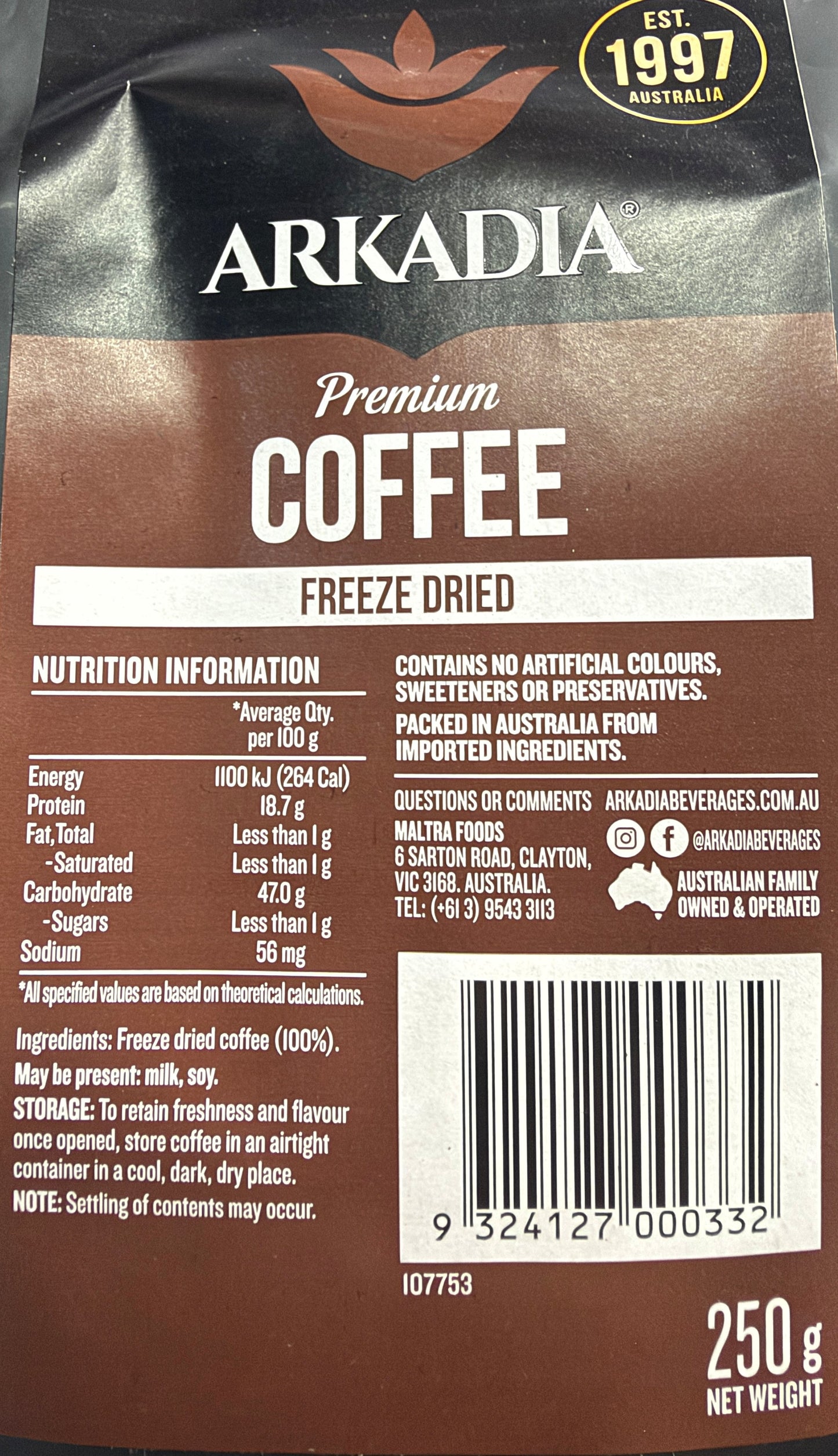 Arkadia Brazilian Dried Instant Coffee 250g