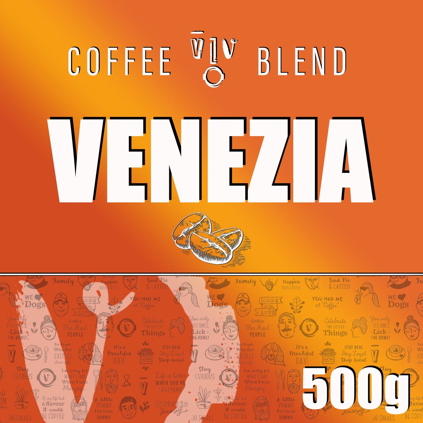500g VENEZIA Beans | Resealable White Pouch (VC) Whole Bean