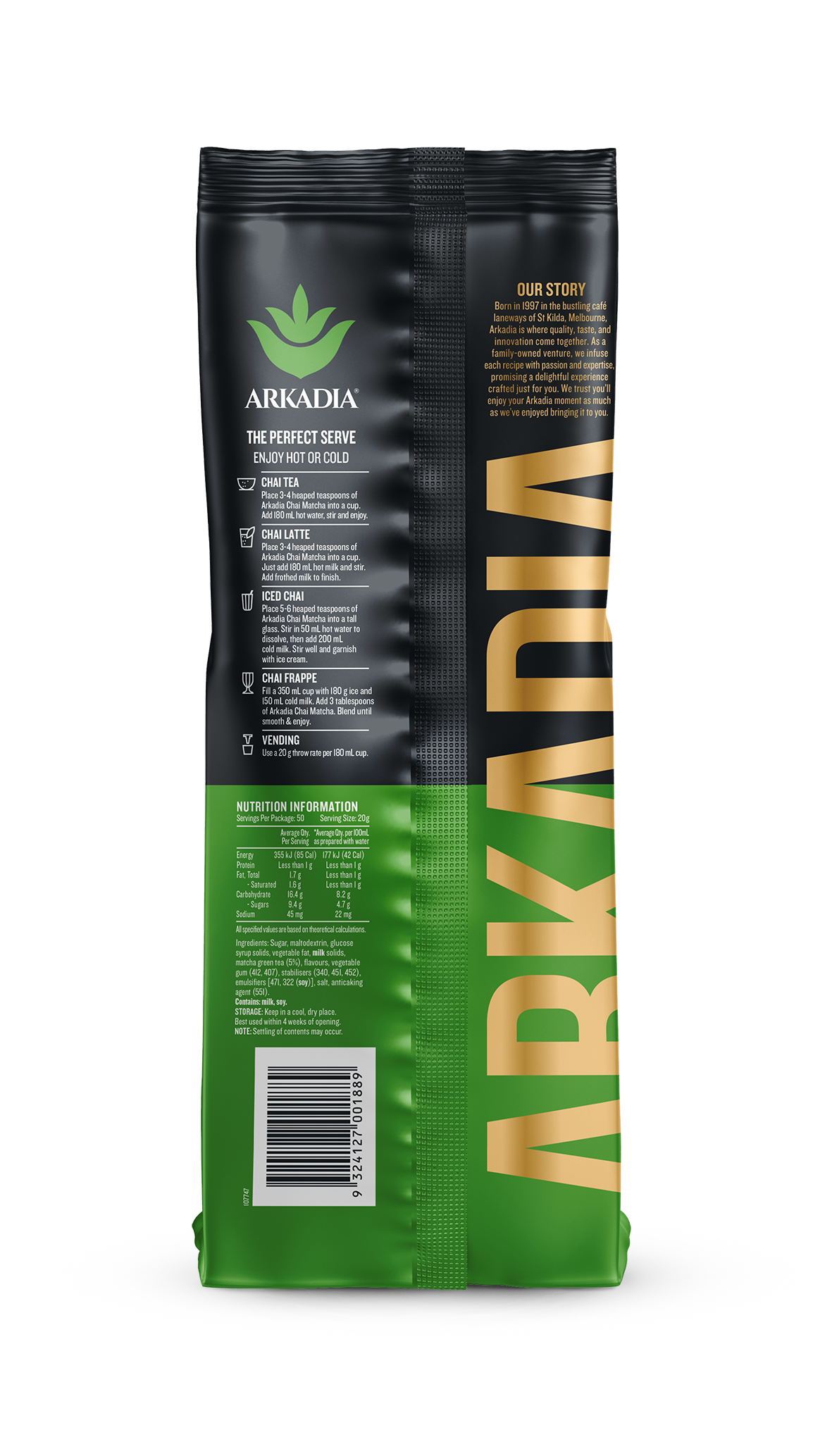 Arkadia Matcha Chai Latte | 1kg Foil Bag