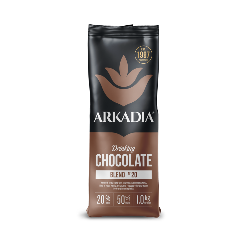 Drinking Chocolate 20% Cocoa (Cappuccino Powder) | 3 x 1kg Foil Bag | ARKADIA