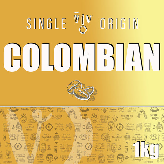1kg COLOMBIAN Beans | Resealable White Pouch (VC) Whole Bean