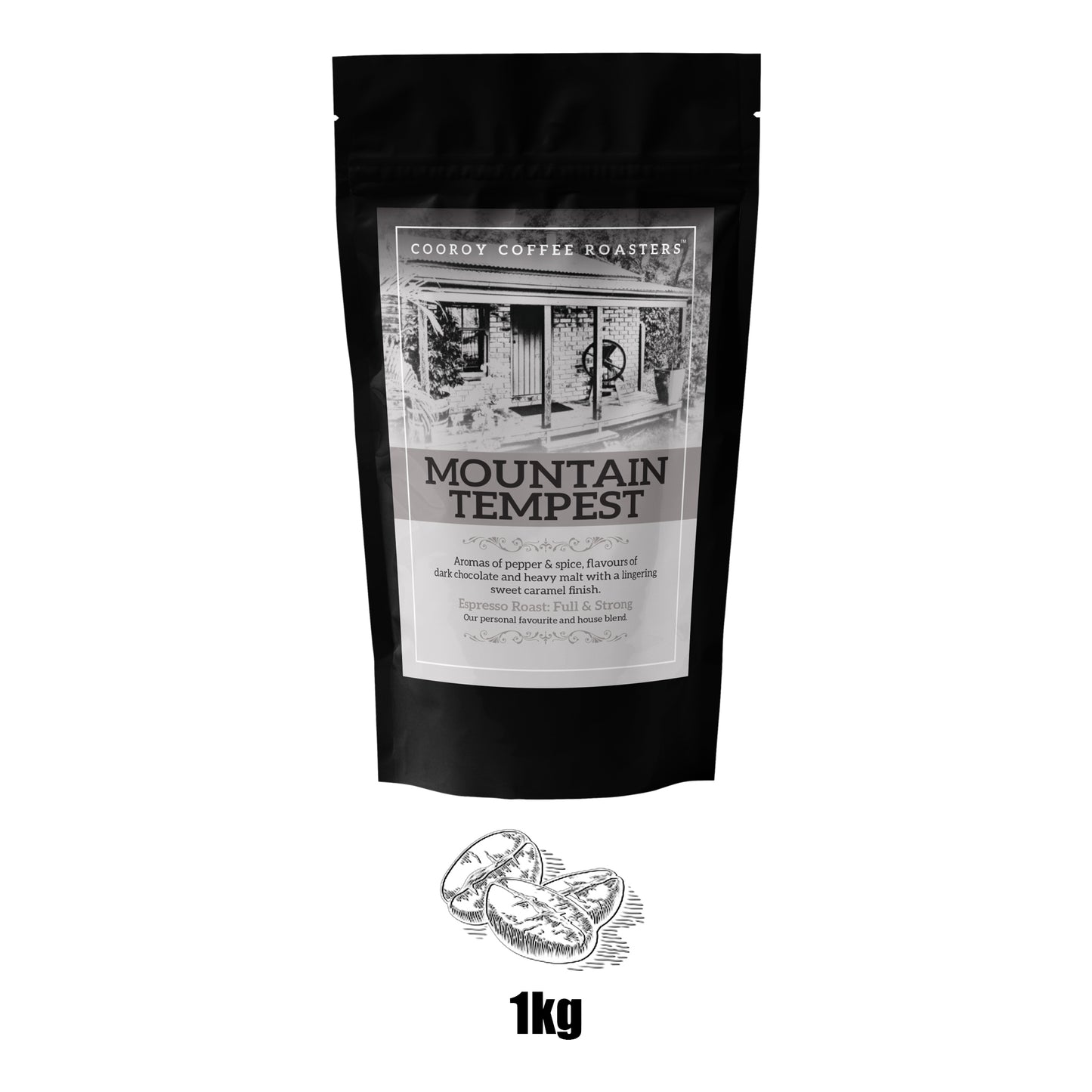Mt Tempest Beans & Grinds | Resealable Black Bags