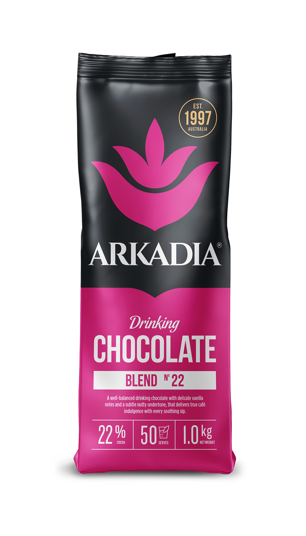 Drinking Chocolate 22% Cocoa VEGAN/RFA/GF | 1kg Foil Bag | ARKADIA